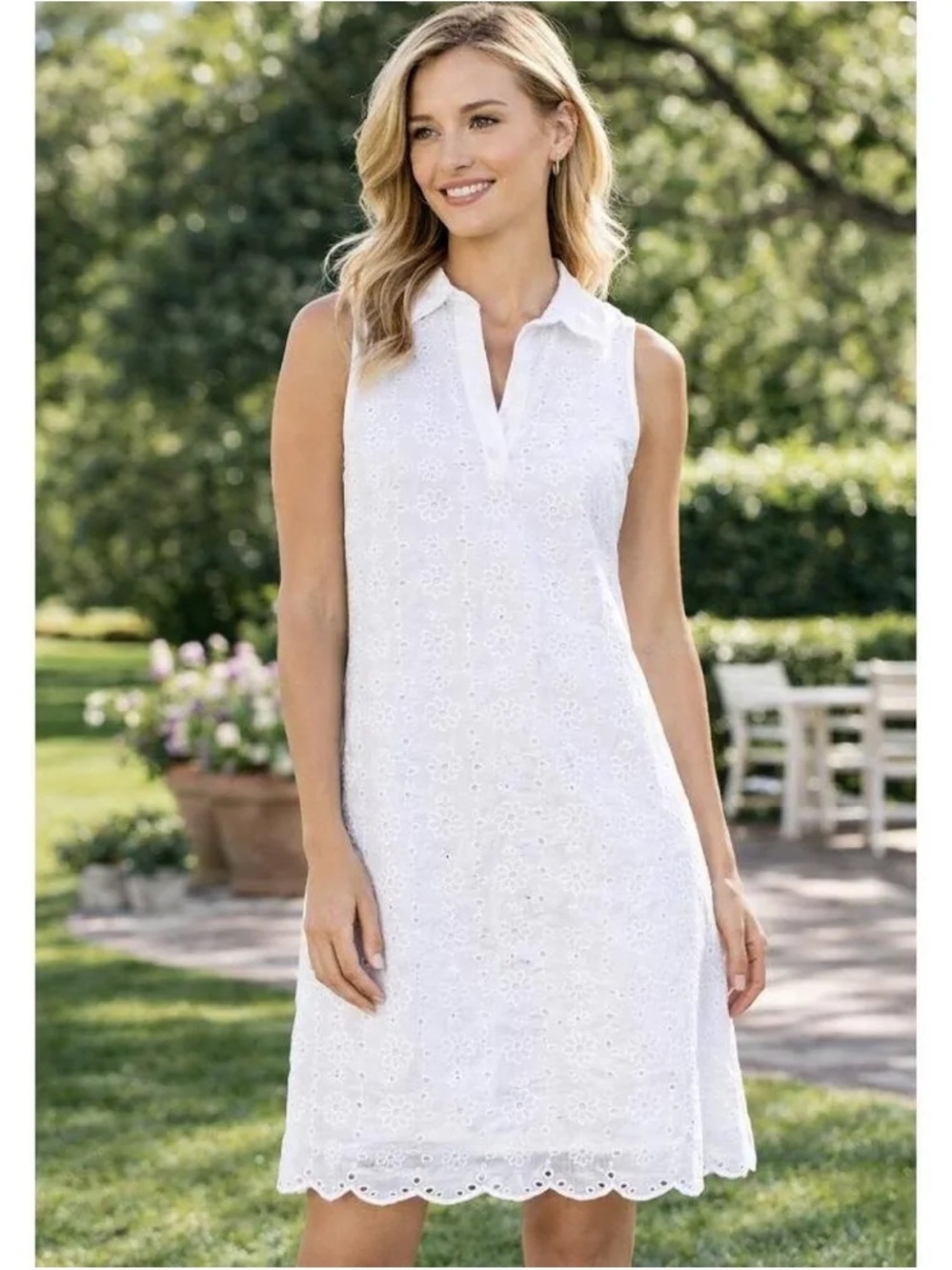 Vineyard Vines White Eyelet Collared Sleeveless Dress-Size 0